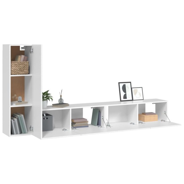 Set de muebles de TV 3 piezas madera contrachapada blanco