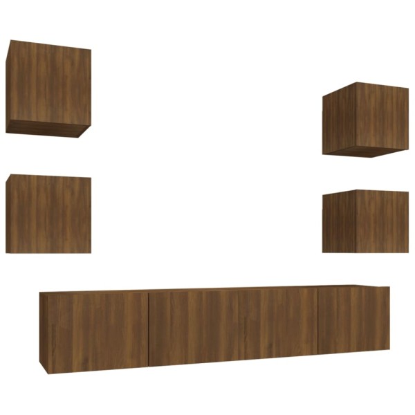 Set de muebles para TV 6 pzas madera contrachapada roble marrón