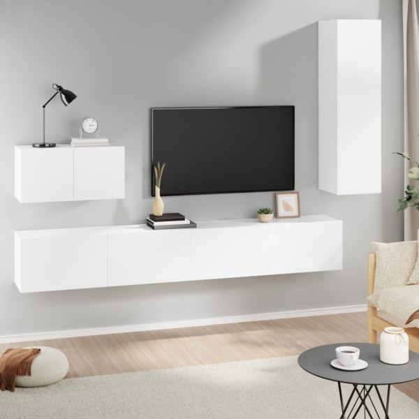 Set de muebles para TV 4 piezas madera contrachapada blanco