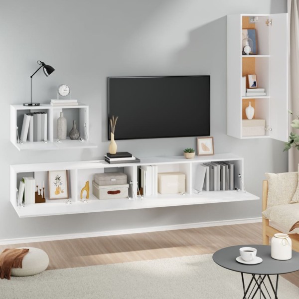 Set de muebles para TV 4 piezas madera contrachapada blanco