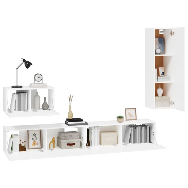 Set de muebles para TV 4 piezas madera contrachapada blanco