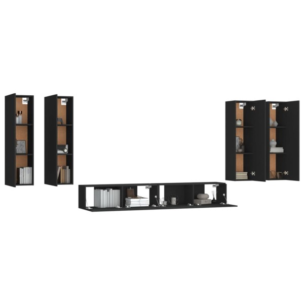 Set de muebles para TV 6 piezas madera contrachapada negro