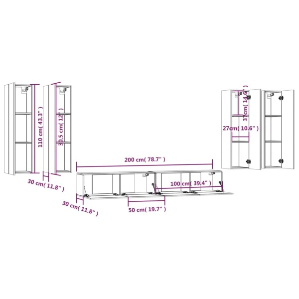 Set de muebles para TV 6 piezas madera contrachapada negro