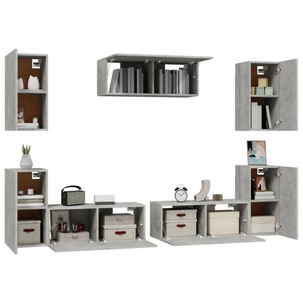 Set de muebles de TV 7 pzas madera contrachapada gris hormigón