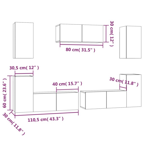 Set de muebles de TV 7 pzas madera contrachapada gris hormigón