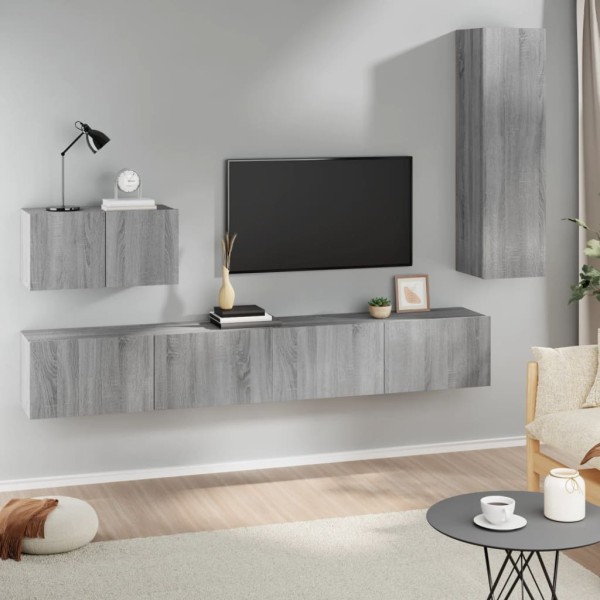 Set de muebles para TV 4 pzas madera contrachapada gris Sonoma