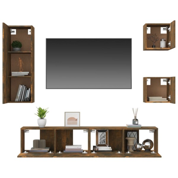 Set de muebles de TV 5 pzas madera contrachapada roble ahumado