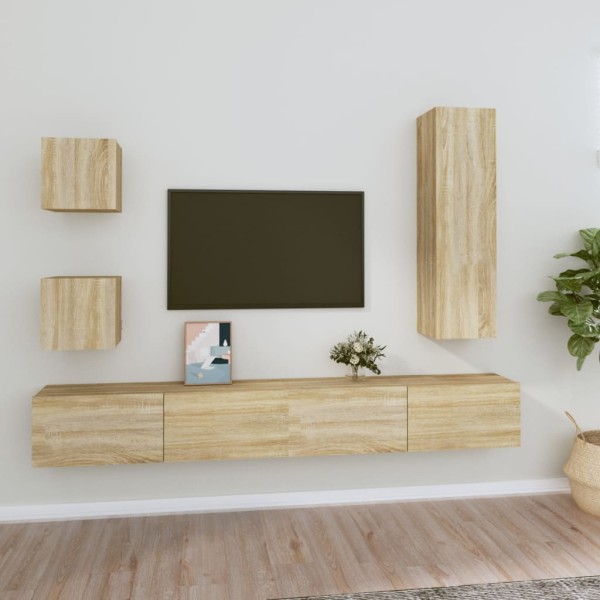 Set de muebles para TV 5 pzas madera contrachapada roble Sonoma