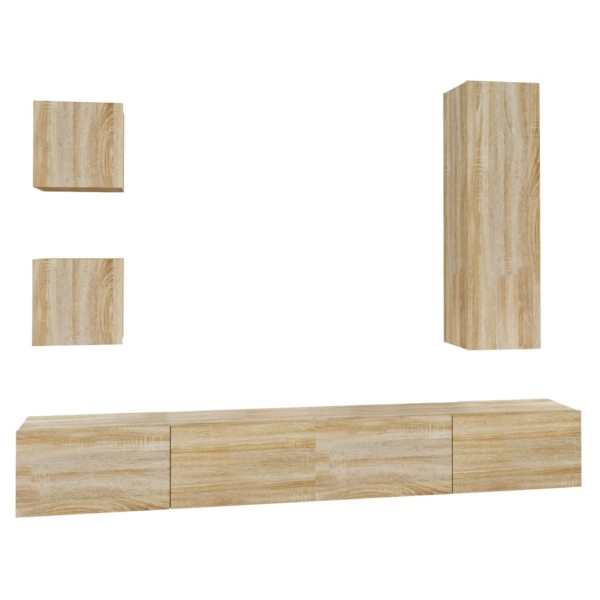 Set de muebles para TV 5 pzas madera contrachapada roble Sonoma