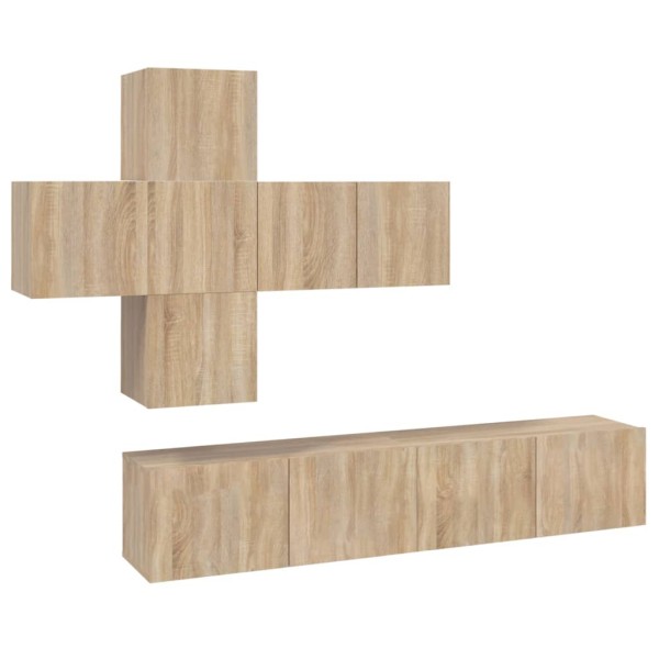 Juego de mueble TV 7 piezas madera contrachapada roble Sonoma