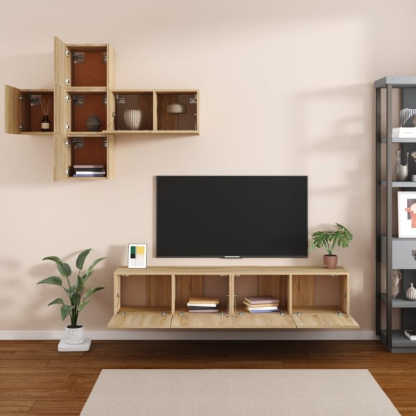 Juego de mueble TV 7 piezas madera contrachapada roble Sonoma