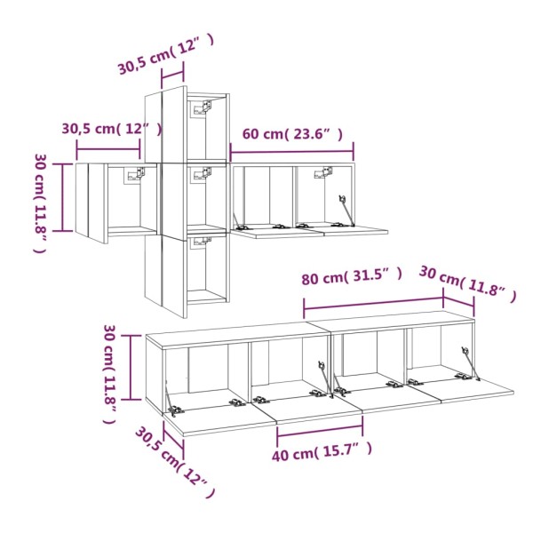 Juego de mueble TV 7 piezas madera contrachapada roble Sonoma