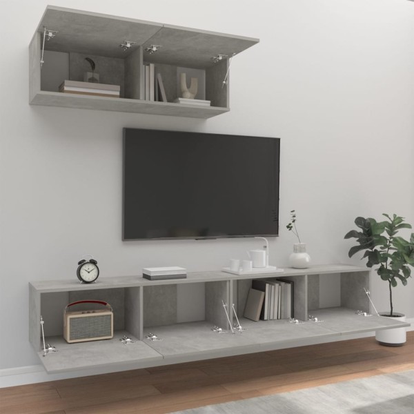 Set de muebles de TV 3 pzas madera contrachapada gris hormigón