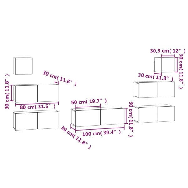 Set de muebles para TV 7 pzas madera contrachapada roble Sonoma