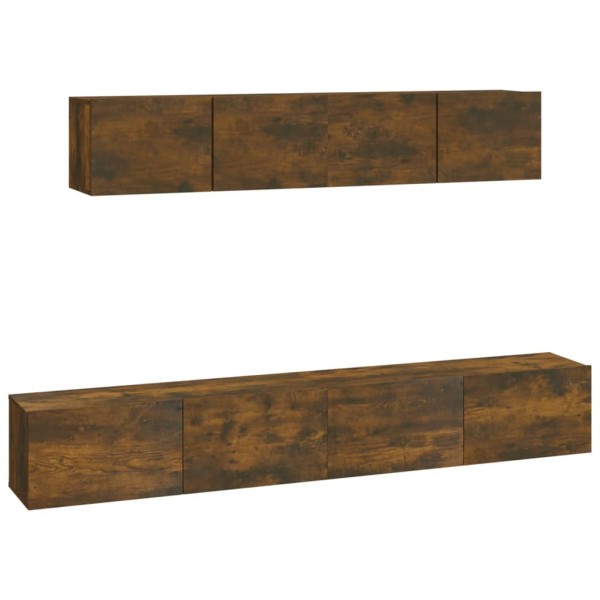 Set de muebles de TV 4 pzas madera contrachapada roble ahumado