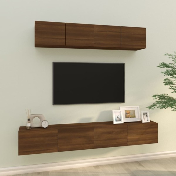 Set de muebles para TV 4 pzas madera contrachapada marrón roble