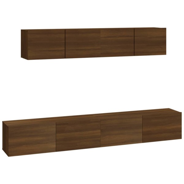 Set de muebles para TV 4 pzas madera contrachapada marrón roble