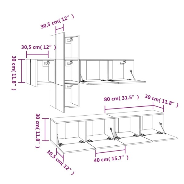 Set de muebles para TV 7 piezas madera contrachapada blanco