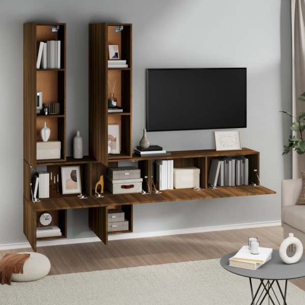 Mueble de pared para TV madera contrachapada roble marrón