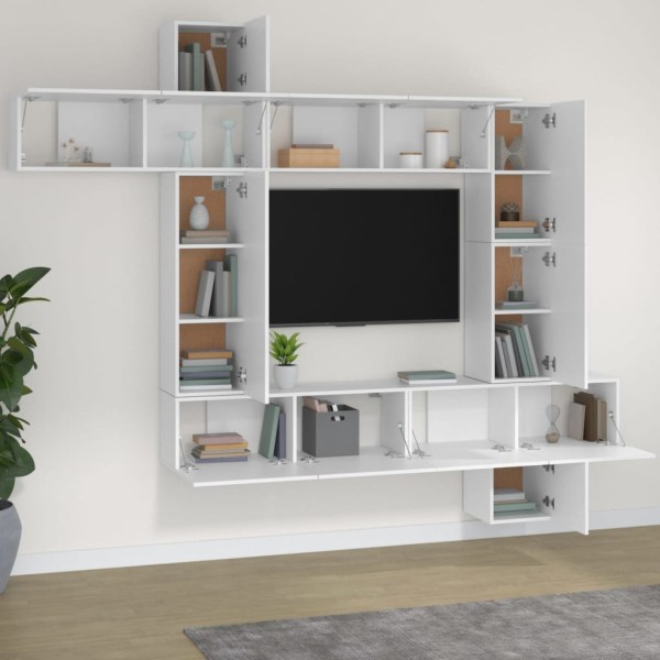 Set de muebles para TV 9 piezas madera contrachapada blanco