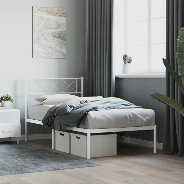 Estructura de cama de metal con cabecero blanco 90x190 cm