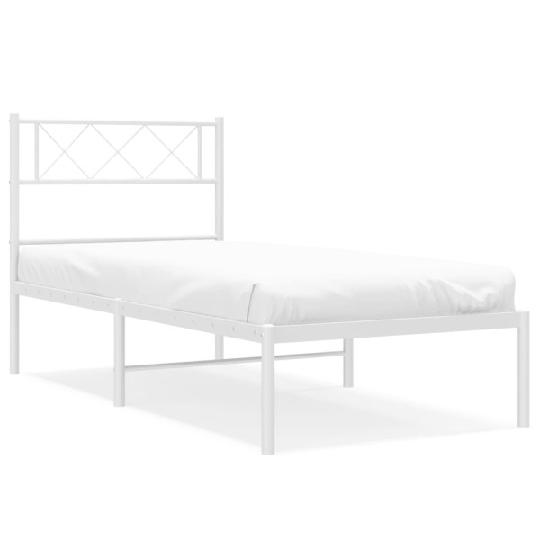 Estructura de cama de metal con cabecero blanco 90x190 cm