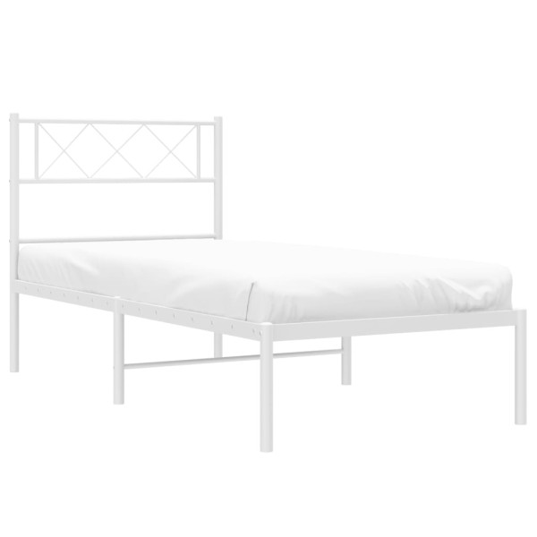 Estructura de cama de metal con cabecero blanco 90x190 cm