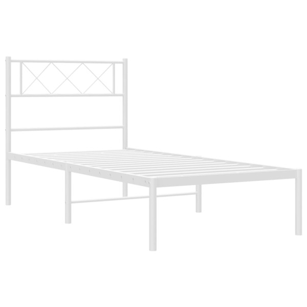 Estructura de cama de metal con cabecero blanco 90x190 cm