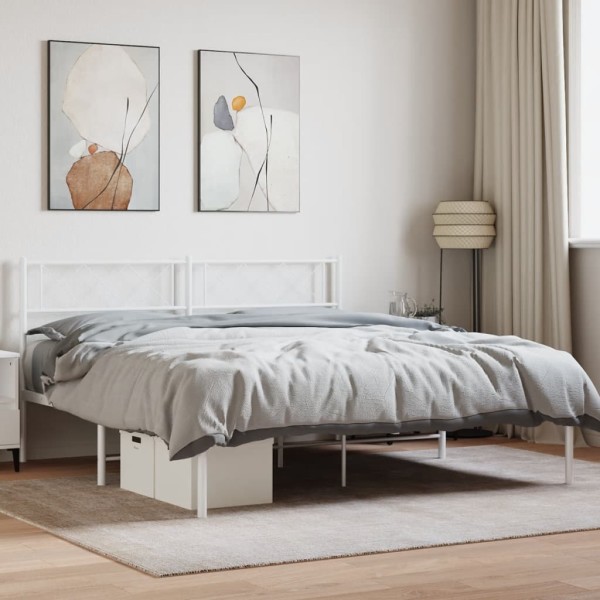 Estructura de cama de metal con cabecero blanca 140x190 cm