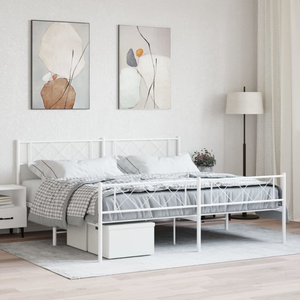 Estructura cama metal con cabecero y estribo blanco 200x200 cm