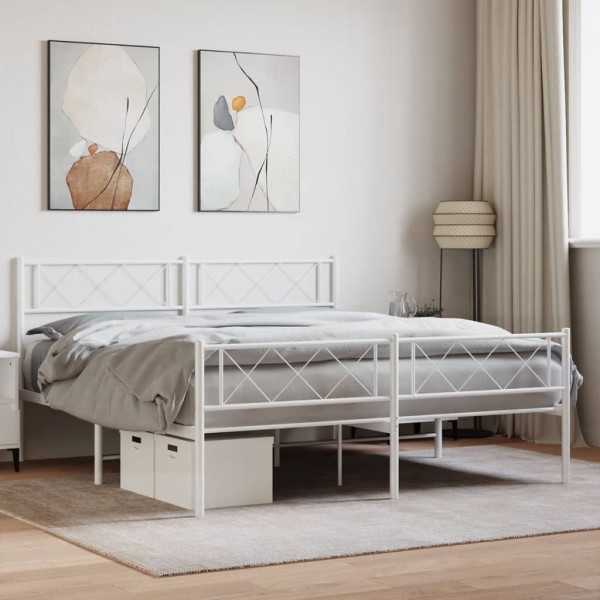 Estructura cama metal con cabecero y estribo blanco 160x200 cm