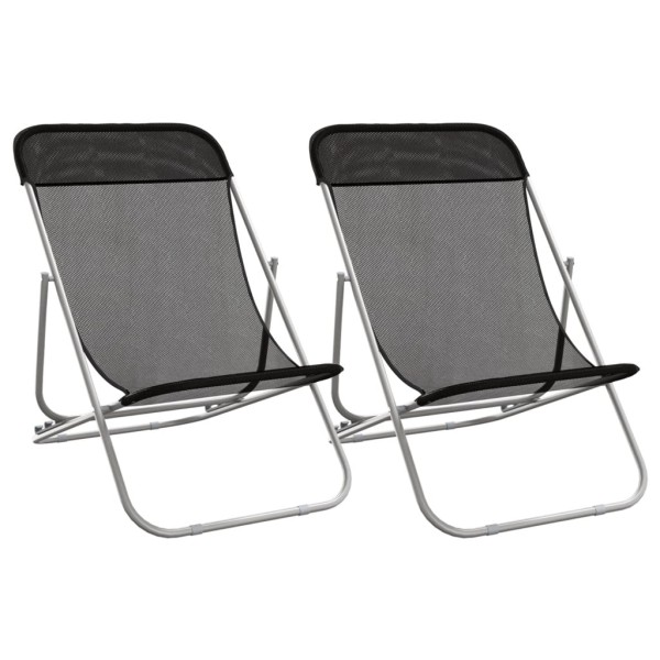 Silla de playa plegable 2 uds acero recubierto textilene negro