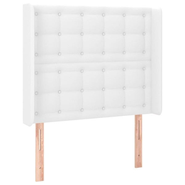 Cabecero con orejas de cuero sintético blanco 103x16x118/128 cm