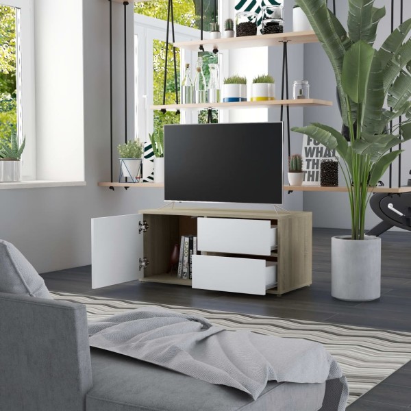 Mueble para TV madera contrachapada blanco y roble 80x34x36 cm