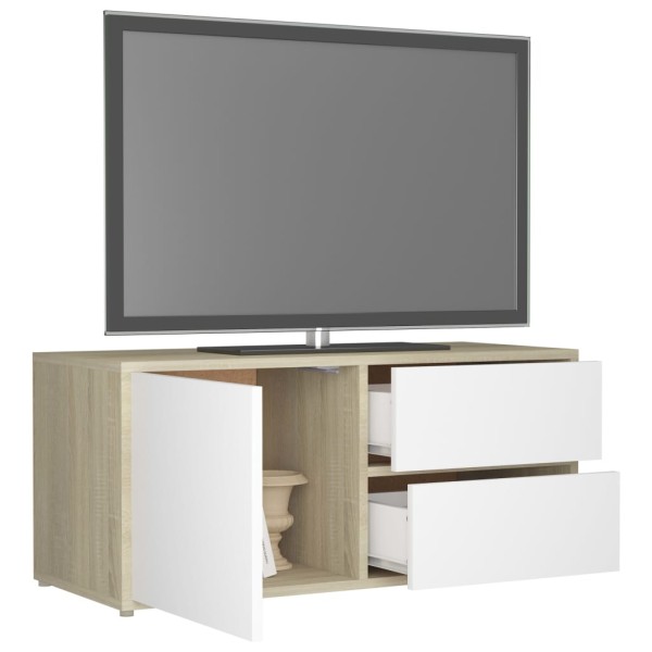 Mueble para TV madera contrachapada blanco y roble 80x34x36 cm