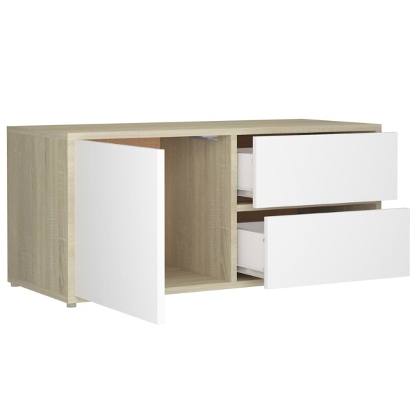 Mueble para TV madera contrachapada blanco y roble 80x34x36 cm