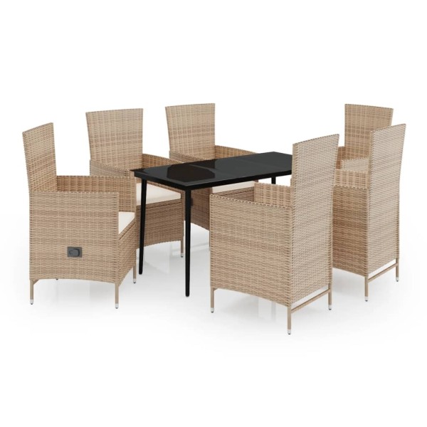 Juego de comedor de jardín 7 piezas con cojines beige