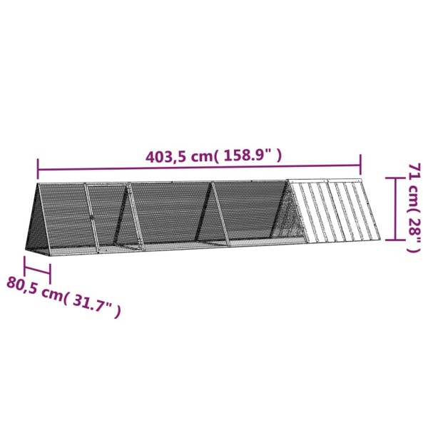 Jaula para conejos acero galvanizado gris 403,5x80,5x71 cm