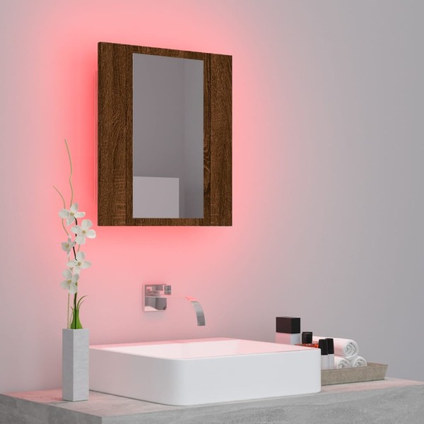 Armario de baño con espejo LED madera marrón roble 40x12x45 cm