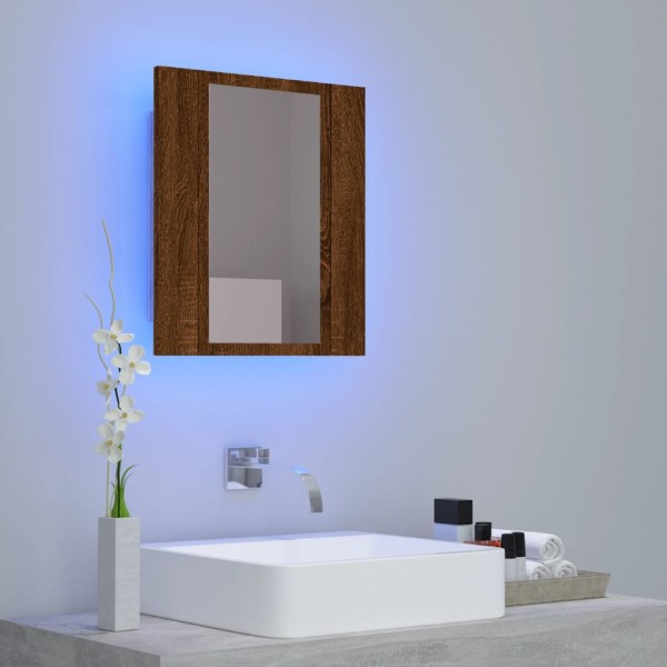 Armario de baño con espejo LED madera marrón roble 40x12x45 cm