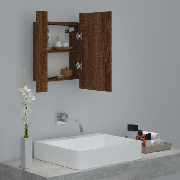 Armario de baño con espejo LED madera marrón roble 40x12x45 cm