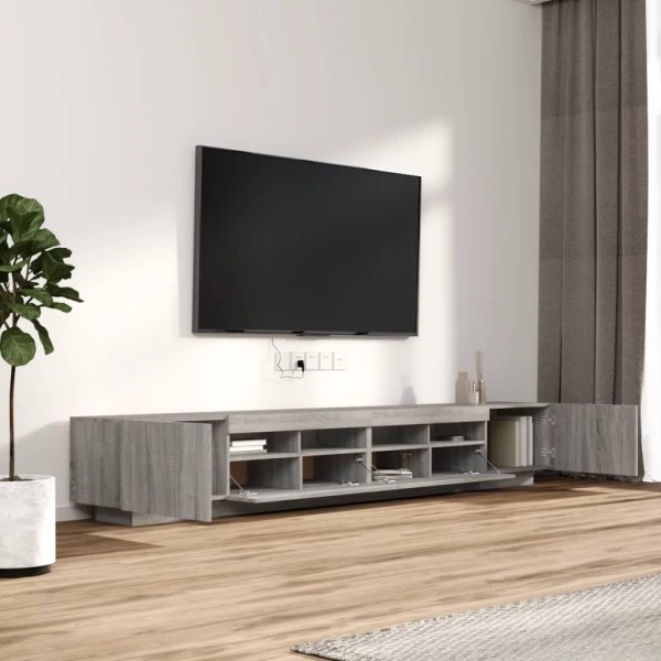 Set muebles TV con LEDs 3 pzas madera contrachapada gris Sonoma