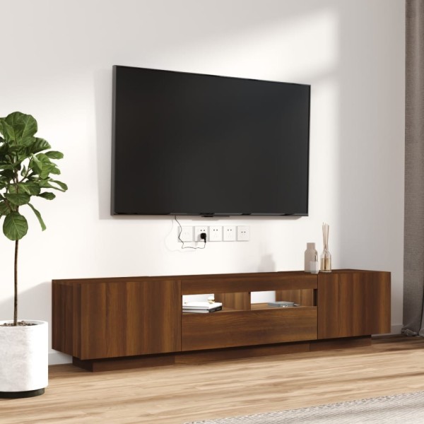 Set muebles TV con LED 2 pzas madera contrachapada roble marrón