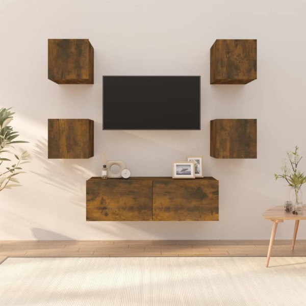 Juego de muebles de pared para TV contrachapado roble ahumado