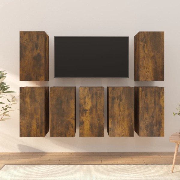 Muebles para TV 7 uds contrachapado roble ahumado 30,5x30x60 cm