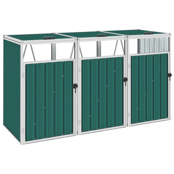 Cobertizo triple contenedor de basura acero verde 213x81x121 cm