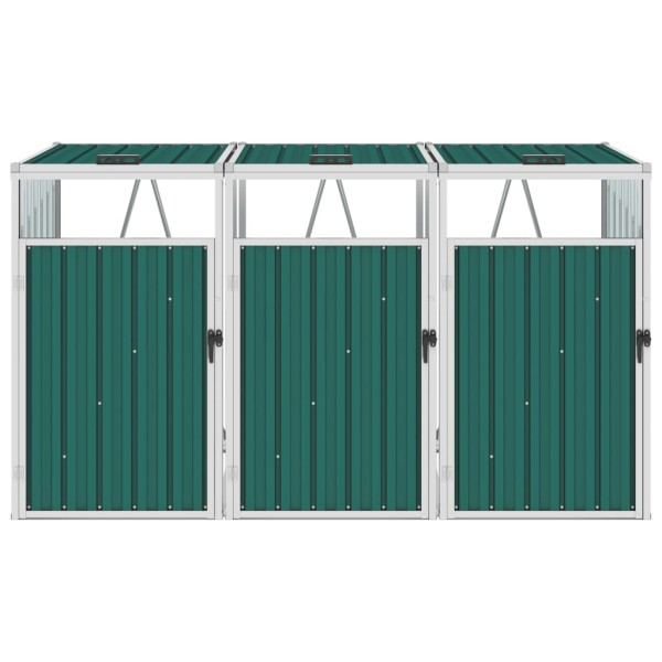 Cobertizo triple contenedor de basura acero verde 213x81x121 cm