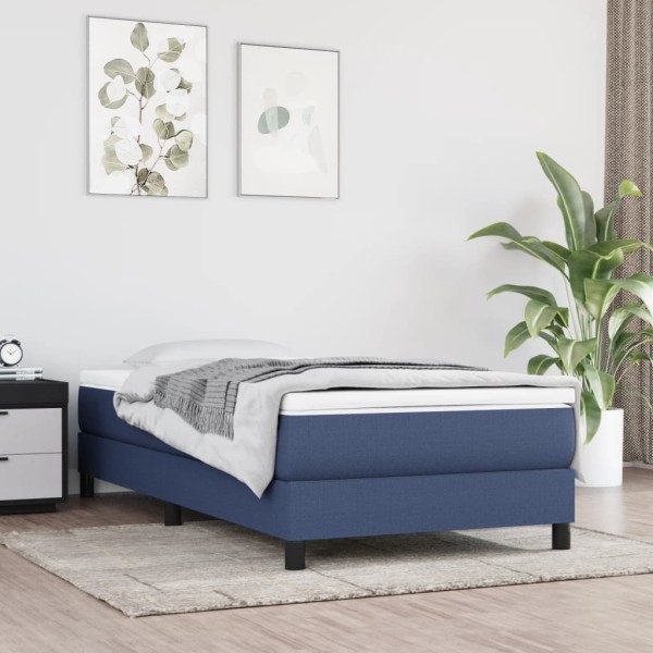 Estructura de cama box spring tela azul 90x200 cm