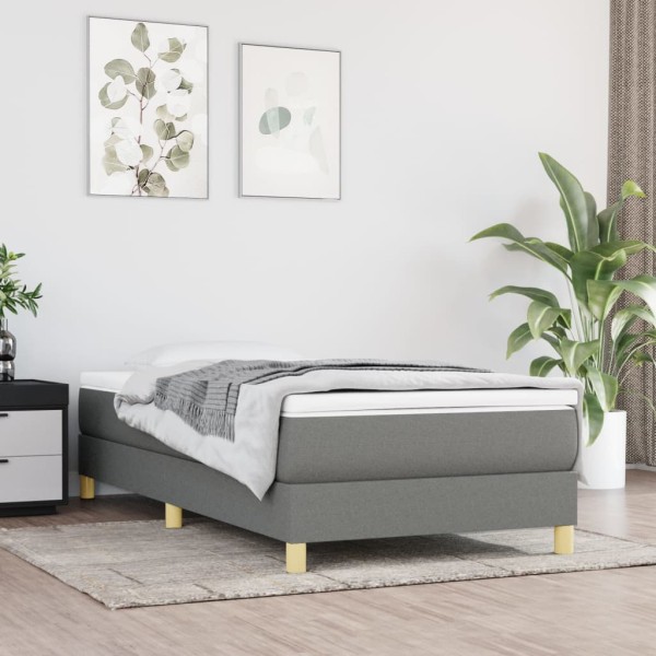 Estructura de cama box spring tela gris oscuro 90x200 cm