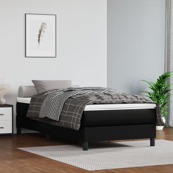 Estructura de cama box spring cuero sintético negro 90x190 cm